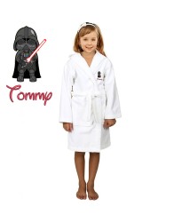 Black Vader Cartoon Design & Custom Name Embroidery on Kids Hooded Bathrobe